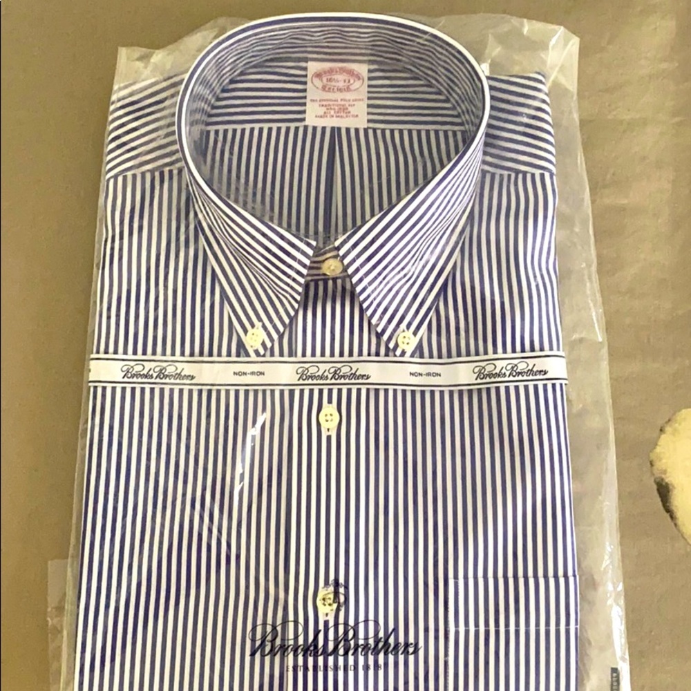 Navy & White Striped Men’s Dress Shirt